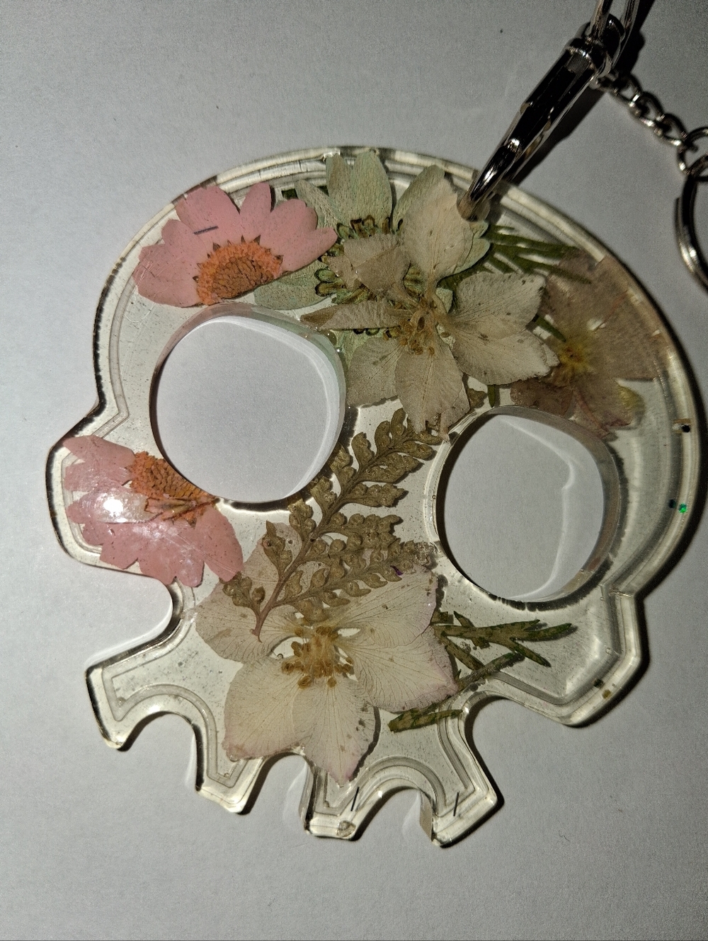 Skull Safety Keychain, Handcrafted with Pressed Natural Flowers